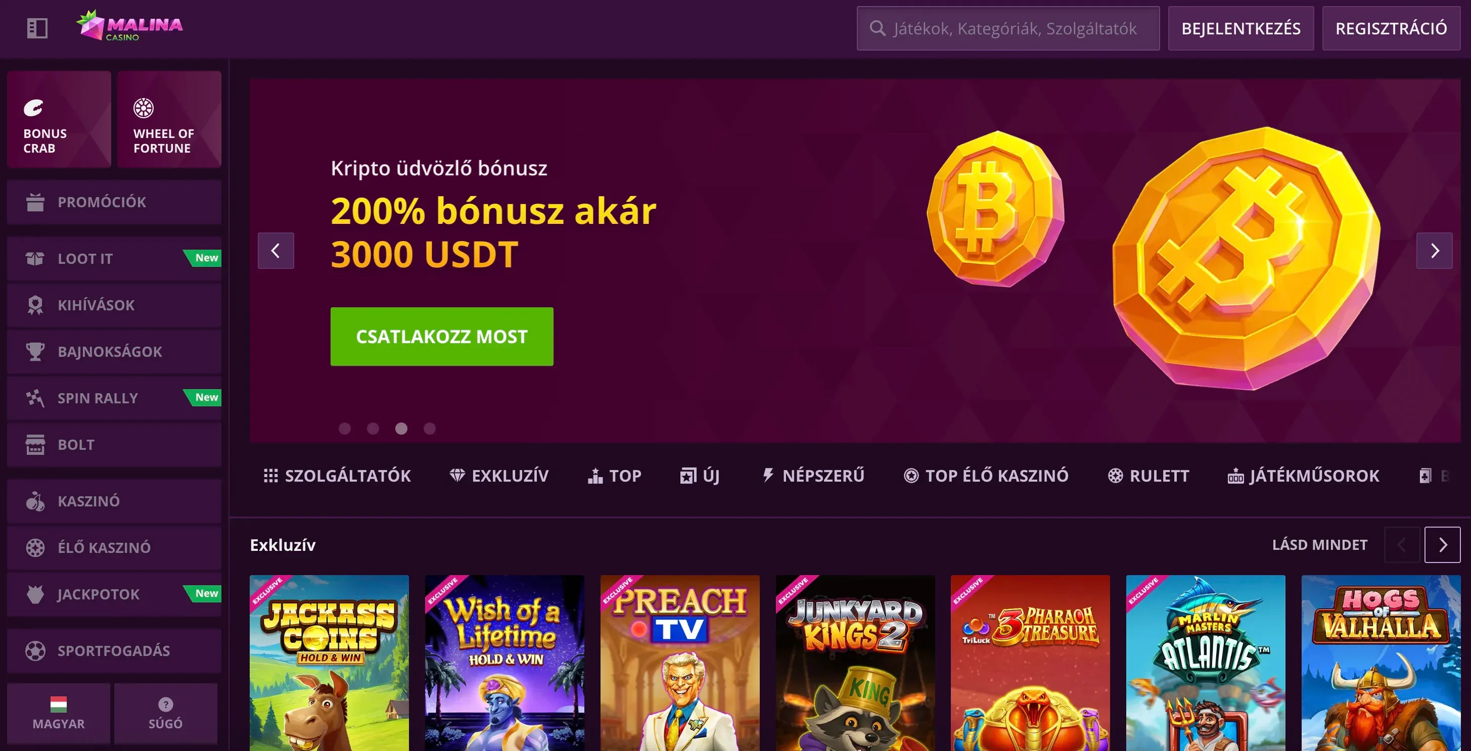 Malina casino honlapja